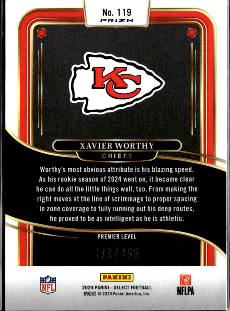 Xavier Worthy 2025 Select Green Shock Prizm Rookie RC 478/499 Kansas City Chiefs