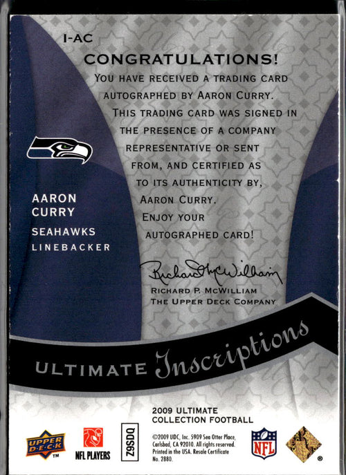 Aaron Curry 2009 Upper Deck Ultimate Inscription Auto Autograph 17/20 Seahawks