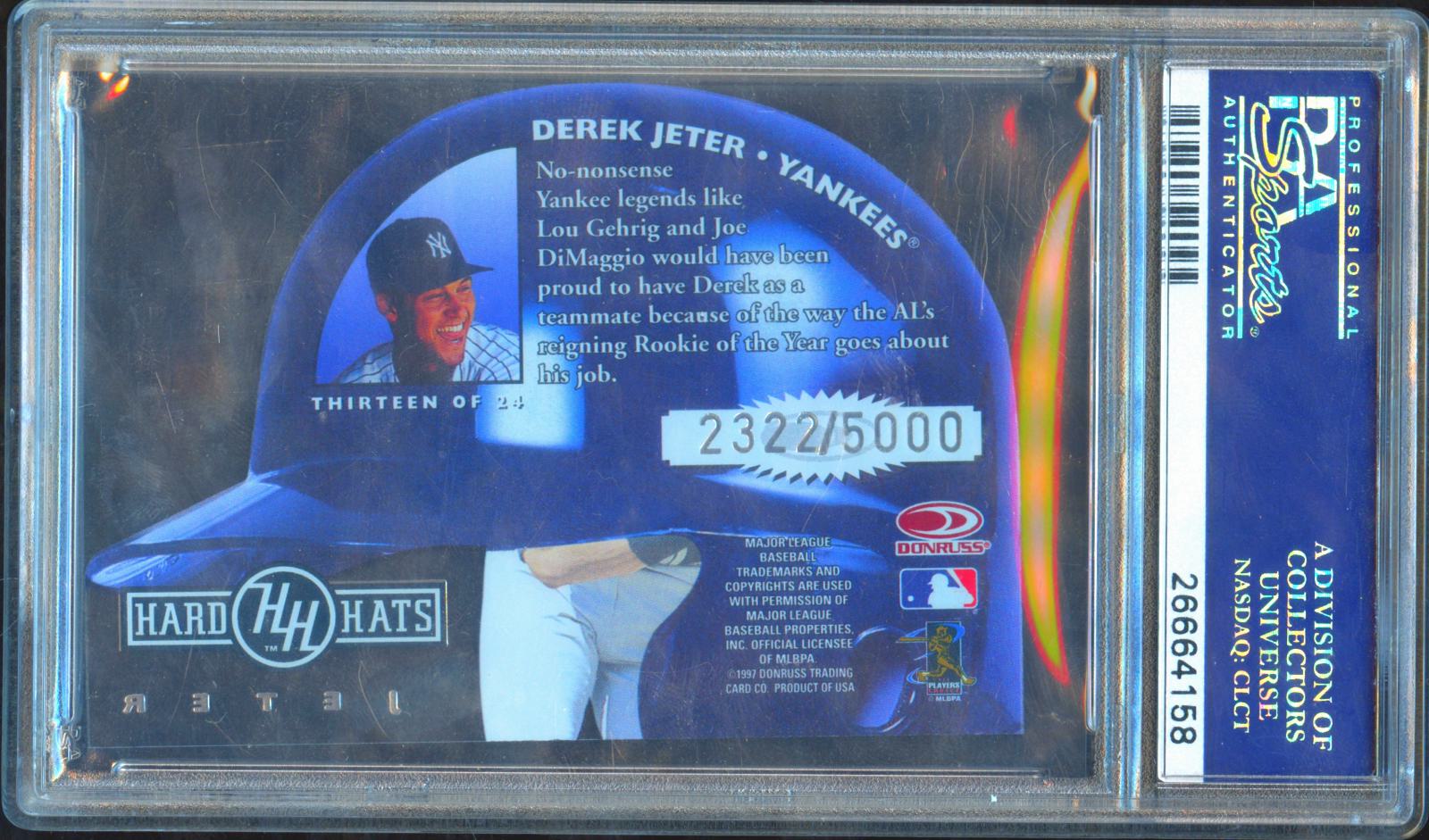 Derek Jeter 1997 Studio Hard Hats Insert 2322/5000 #13 PSA 10