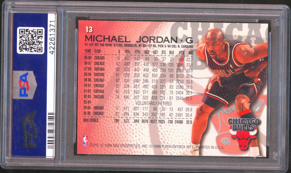 Michael Jordan 1996 Fleer Basketball Card Chicago Bulls #13 PSA 10