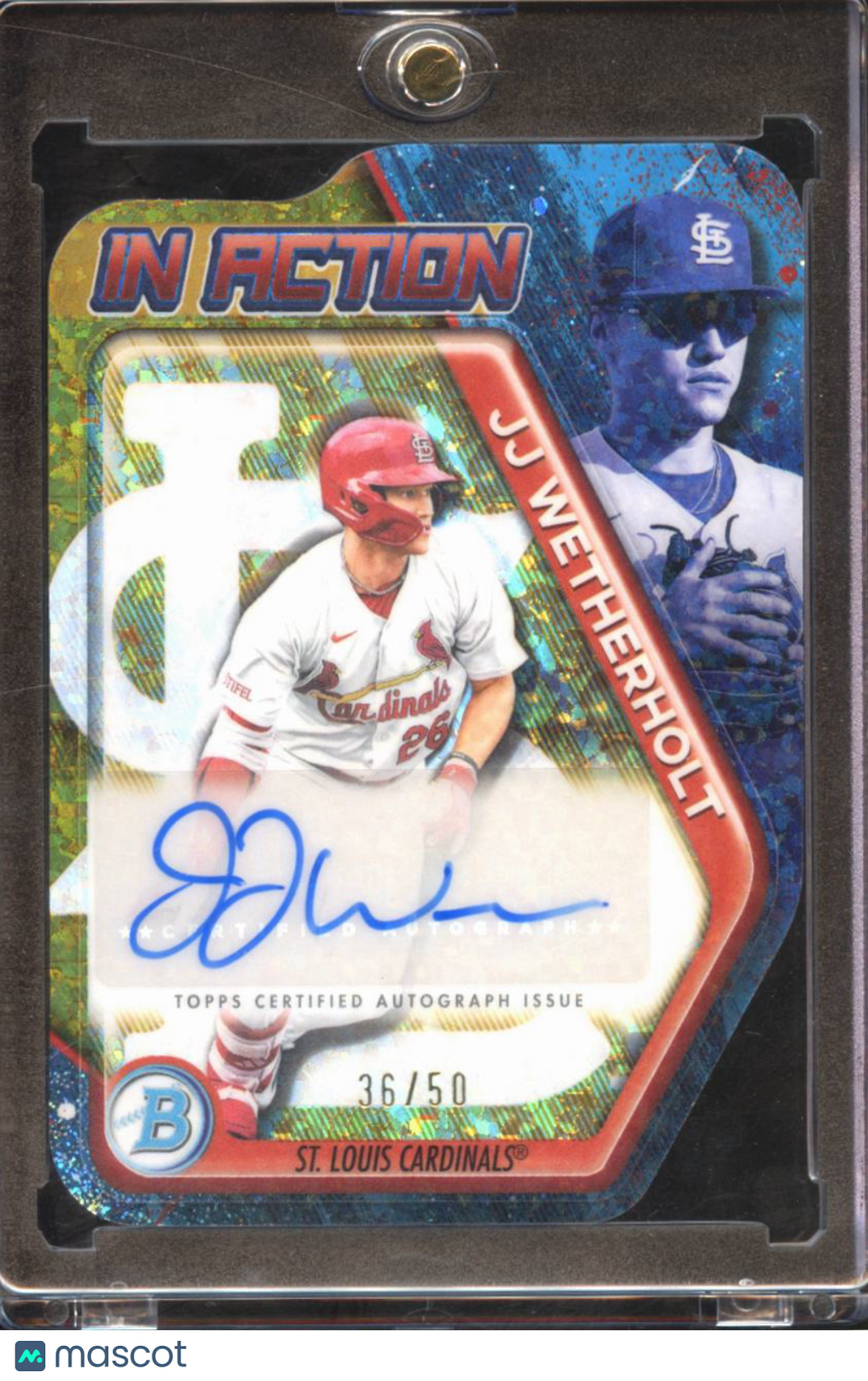 JJ Wetherholt 2025 Bowman Chrome Action Auto Autograph GOLD 36/50 Stl Cardinals