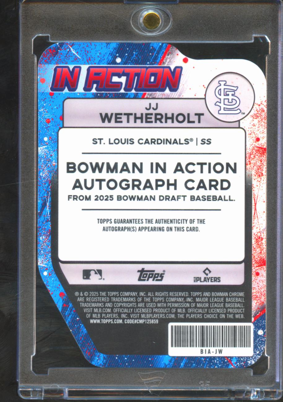 JJ Wetherholt 2025 Bowman Chrome Action Auto Autograph GOLD 36/50 Stl Cardinals