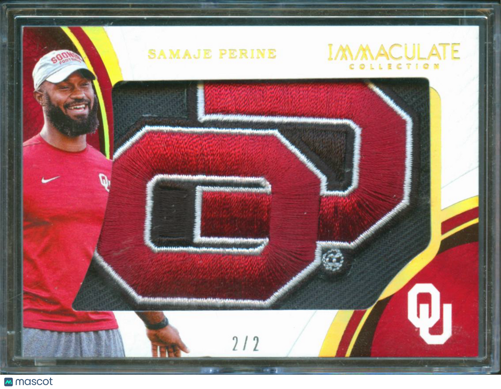 Samaje Perine 2017 Immaculate LOGO Patch Cap Rookie RC 2/2 Oklahoma Sooners