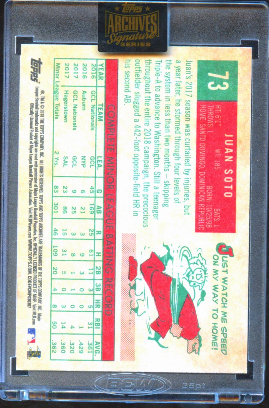 Juan Soto 2021 Topps Archives Auto Autograph '18 RC 1/1 Washington Nationals