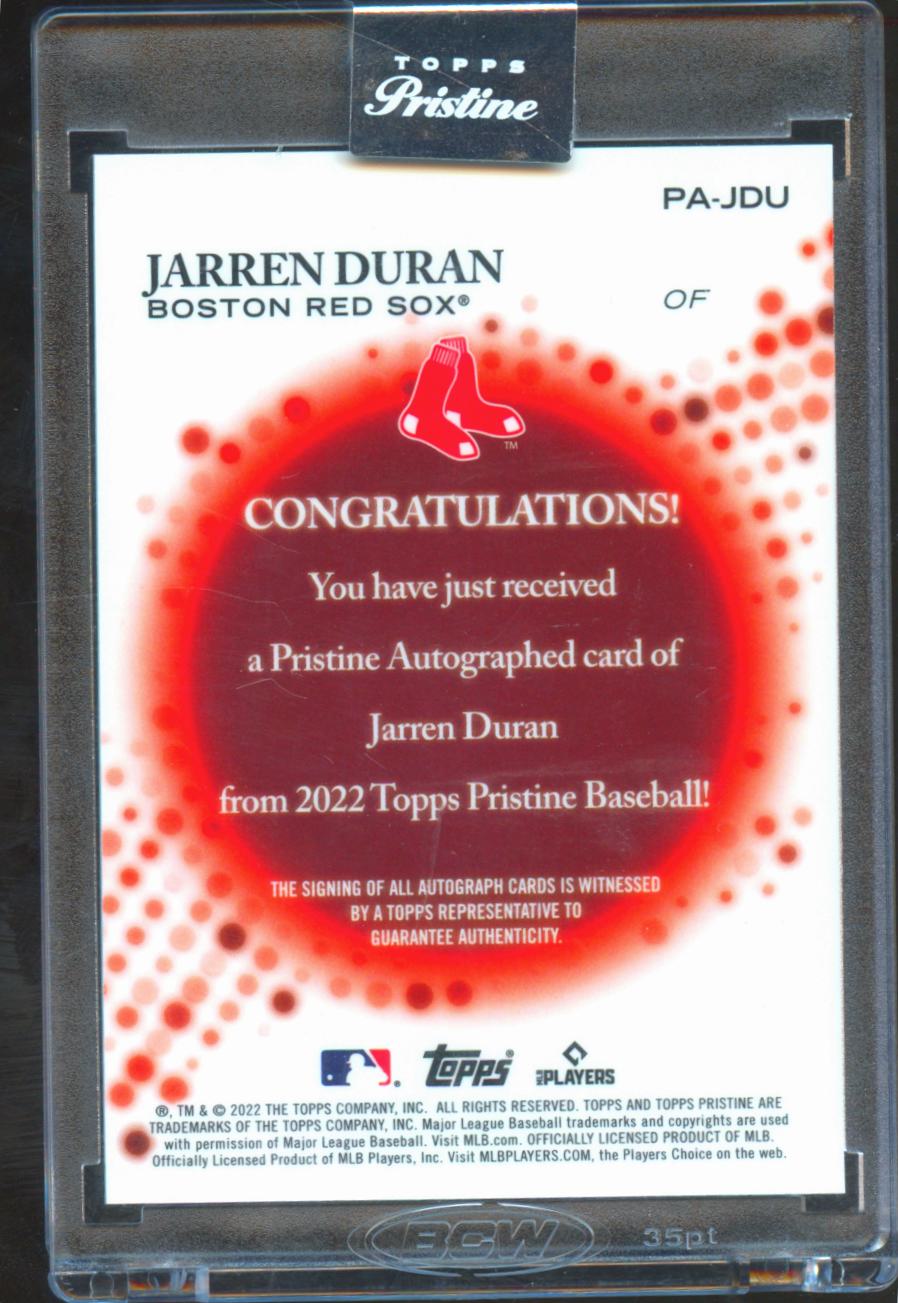 Jarren Duran 2022 Topps Pristine Auto Autograph Rookie RC Boston Red Sox