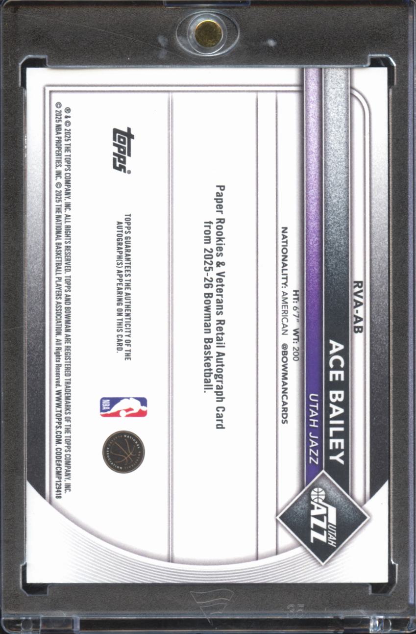 Ace Bailey 2025-26 Bowman Auto Autograph Blue RC 45/150 Utah Jazz