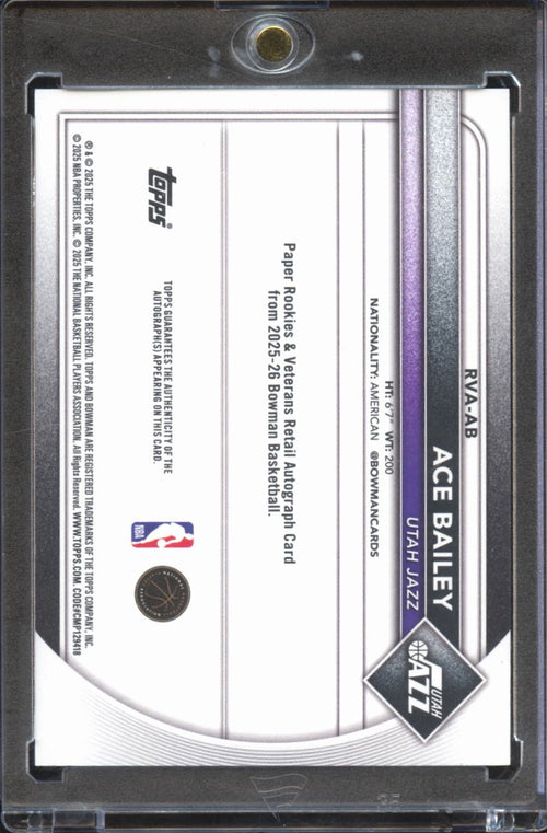 Ace Bailey 2025-26 Bowman Auto Autograph Blue RC 45/150 Utah Jazz