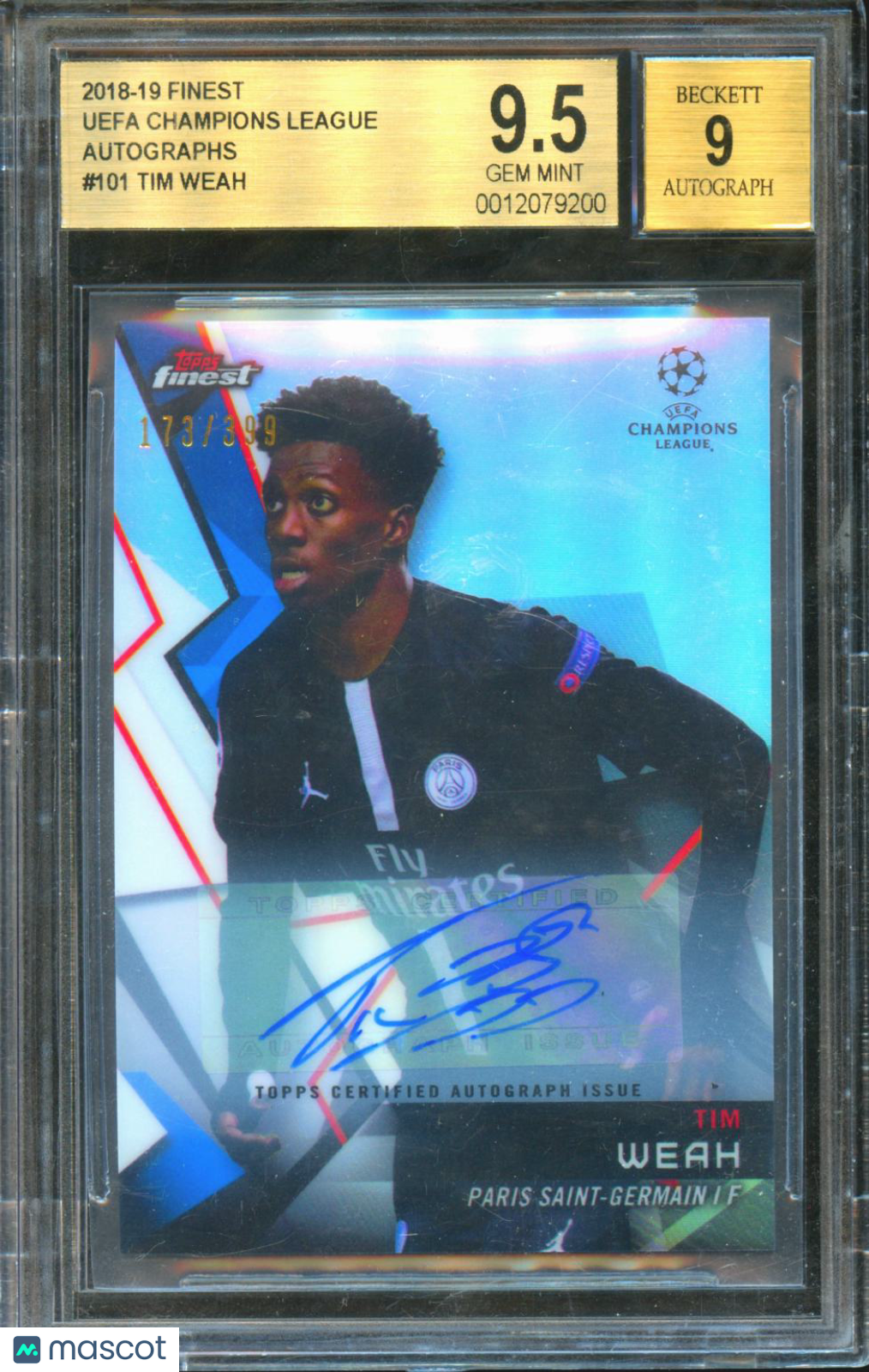 Tim Weah 2018 Topps Finest UEFA Auto Autograph USA 173/399 BGS 9.5 Auto 9
