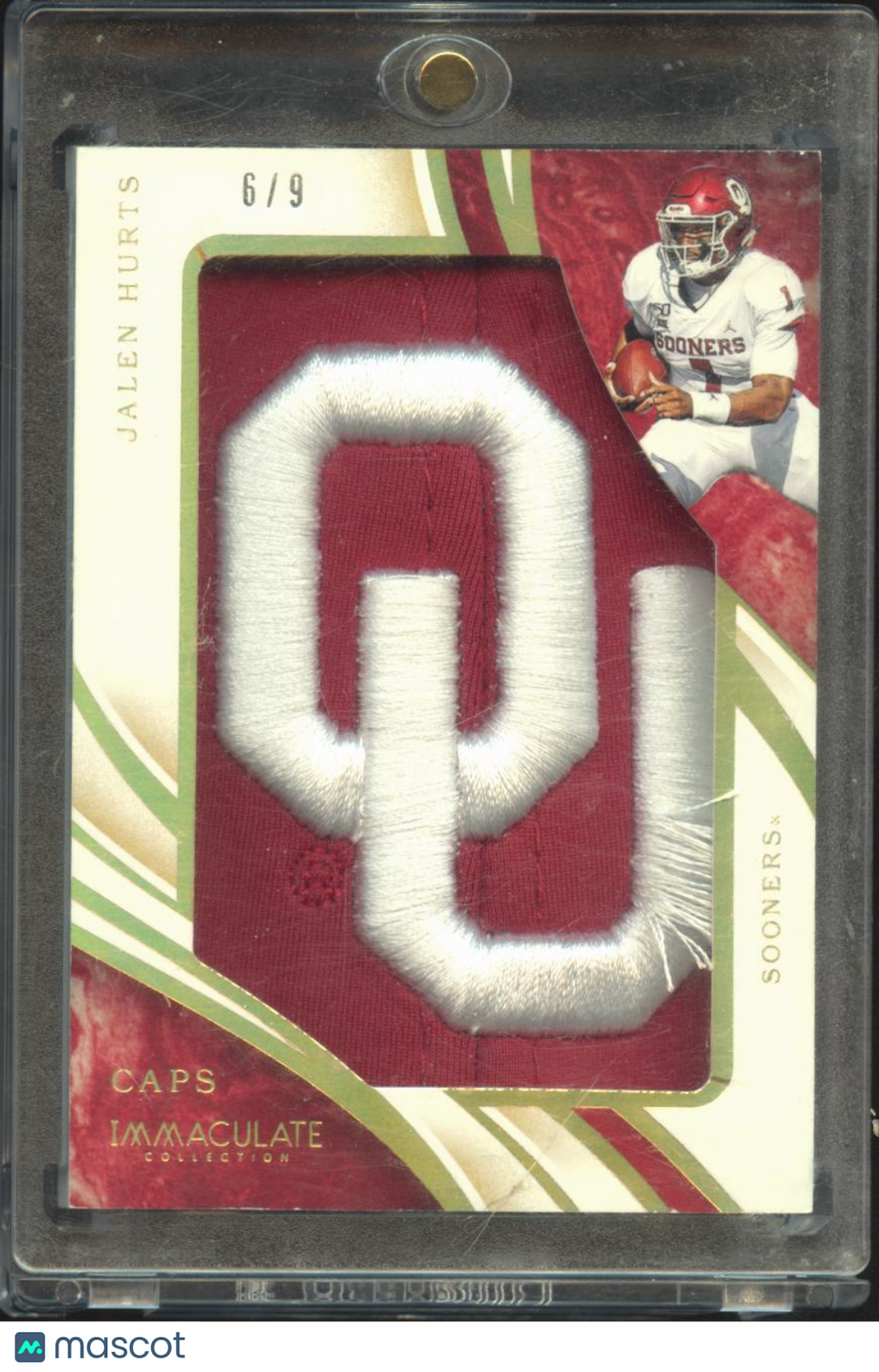 Jalen Hurts 2020 Immaculate Cap Patch LOGO RC Rookie 6/9 Oklahoma Sooners