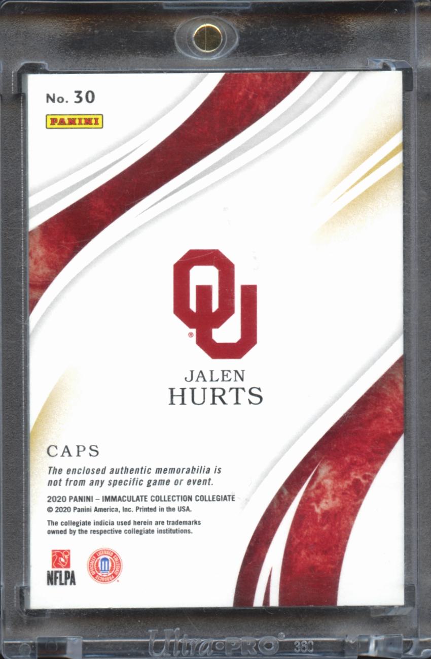 Jalen Hurts 2020 Immaculate Cap Patch LOGO RC Rookie 6/9 Oklahoma Sooners
