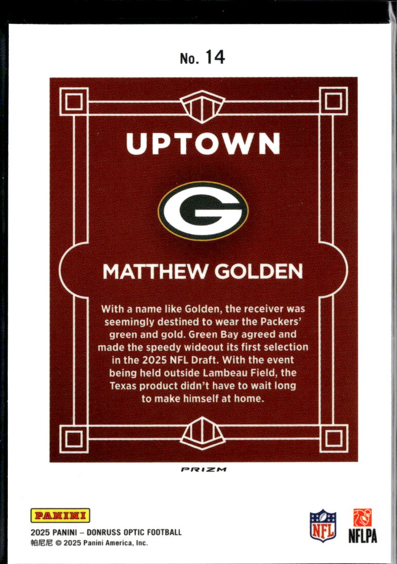 Matthew Golden 2025 Optic Uptown SSP CASE HIT RC Green Bay Packers
