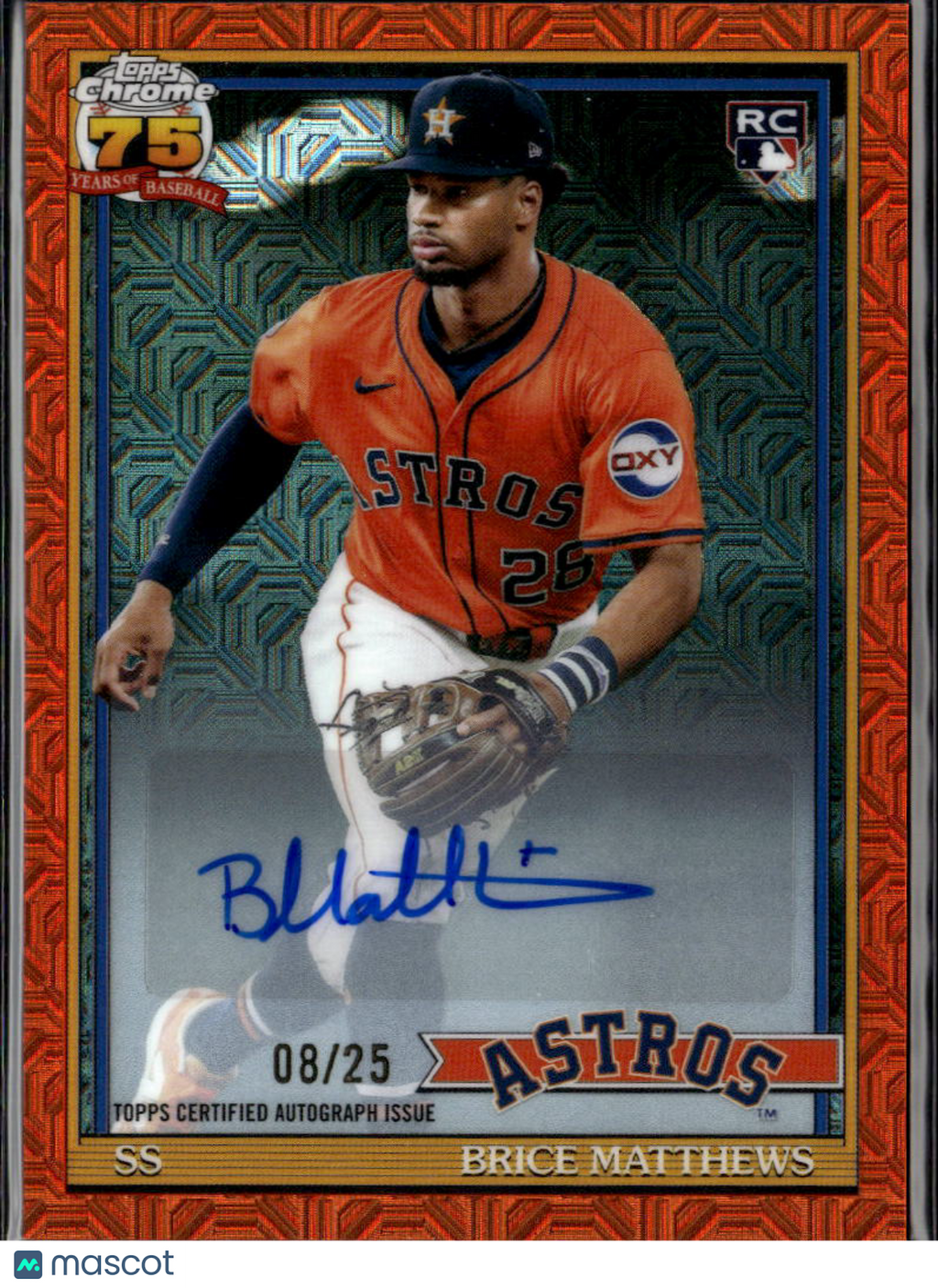 Brice Matthews 2026 Topps Chrome '91 Orange Auto Autograph RC 8/25 Astros