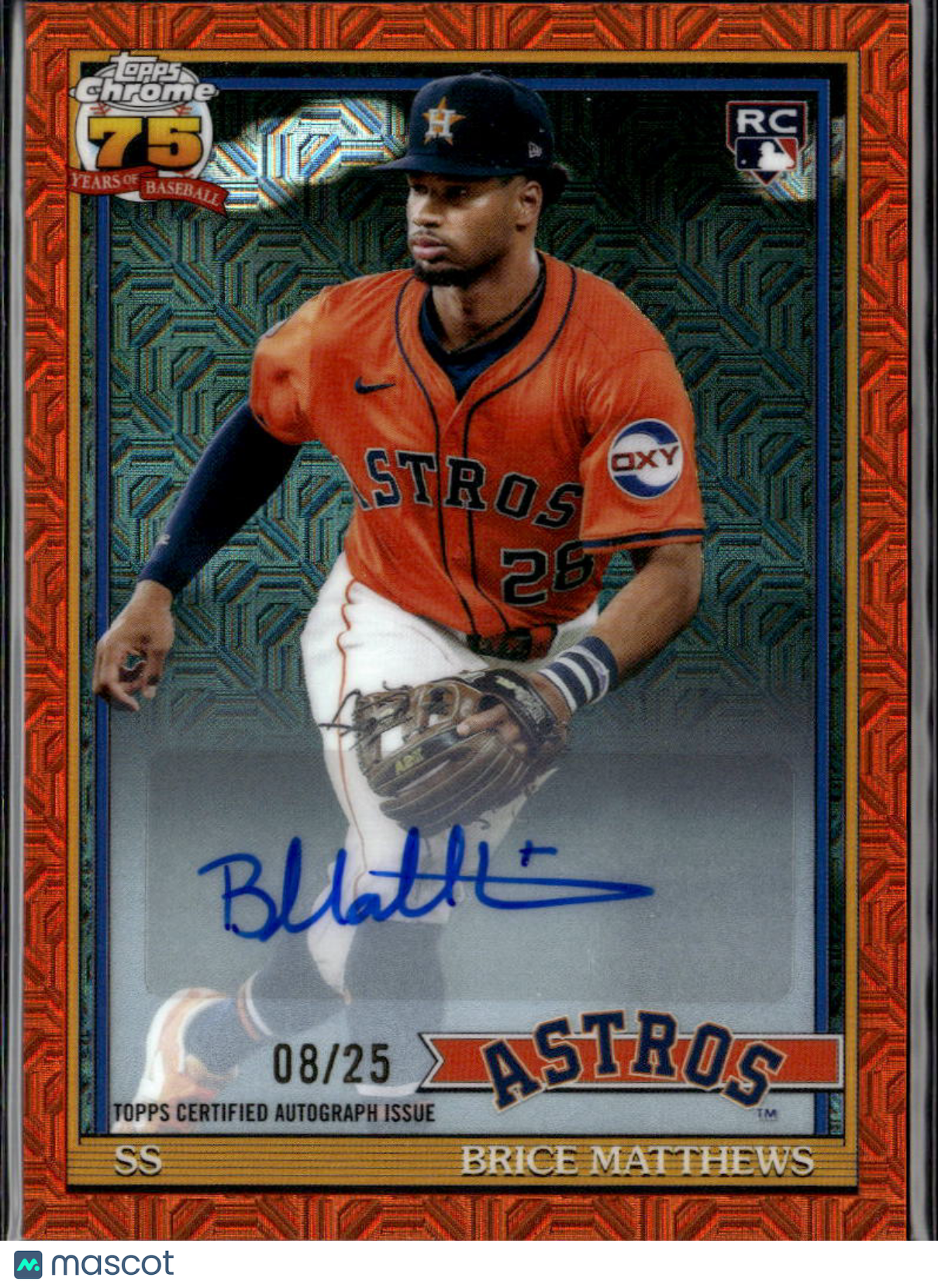 Brice Matthews 2026 Topps Chrome '91 Orange Auto Autograph RC 8/25 Astros
