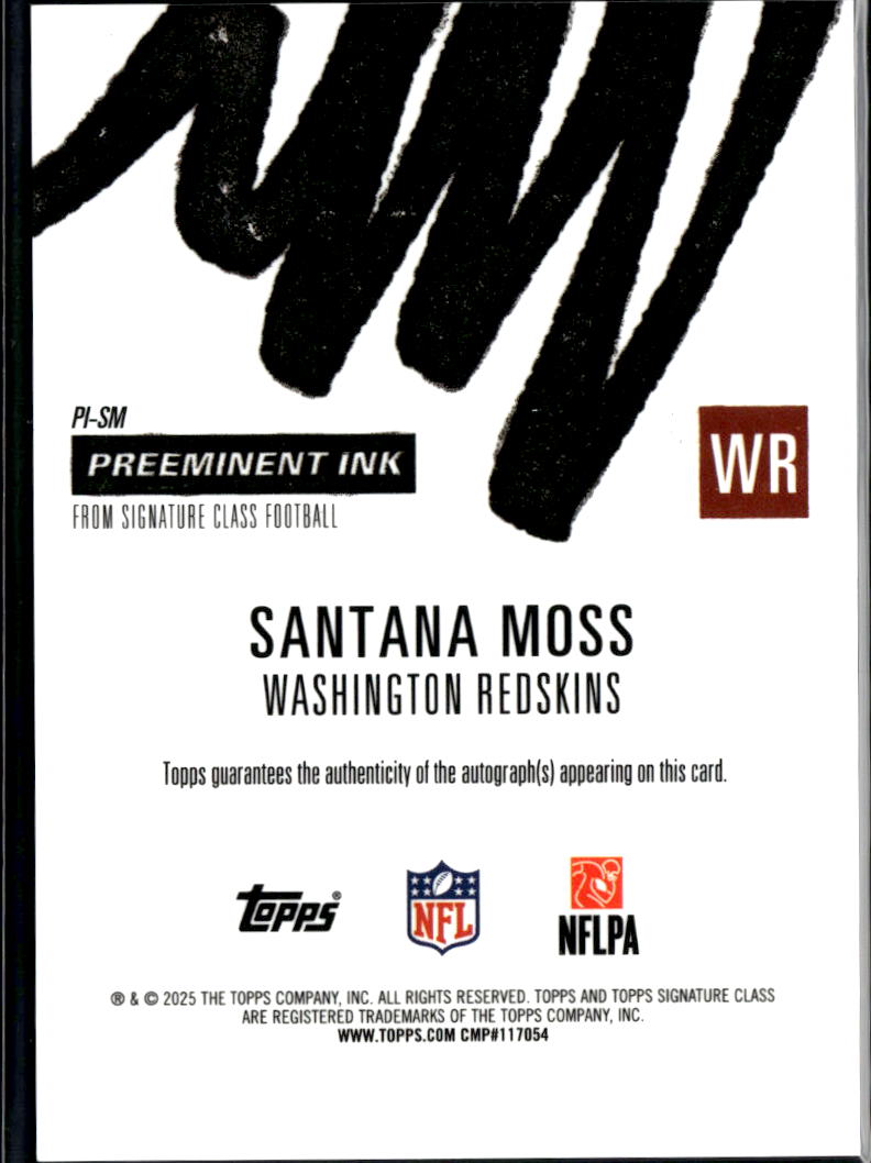 Santana Moss 2025 Topps Signature Class Orange Auto Autograph 16/50 Redskins