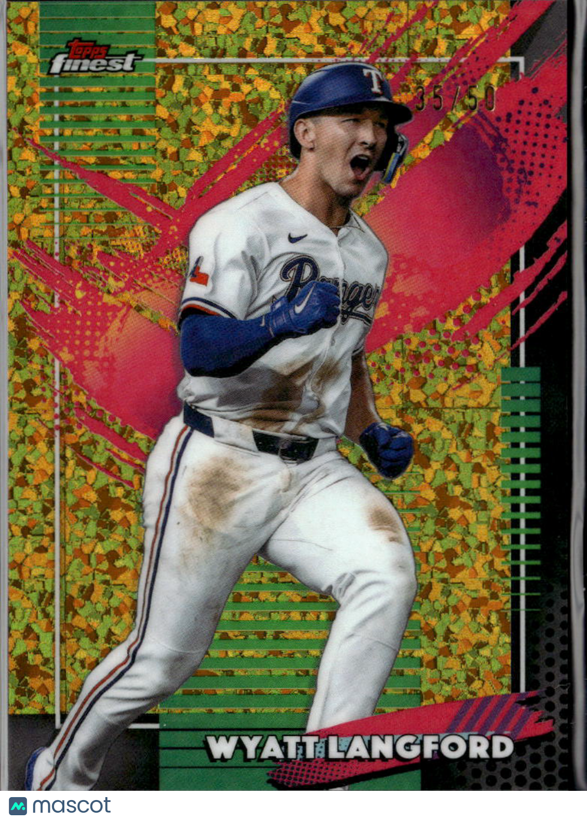 Wyatt Langford 2026 Topps Finest GOLD Mini-Diamond Refractor 35/50 Texas Rangers