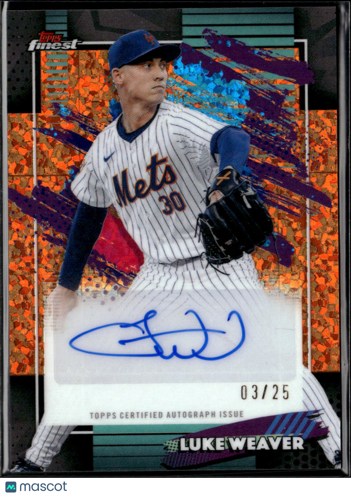 Luke Weaver 2026 Topps Finest Auto Orange Refractor /25 New York Mets