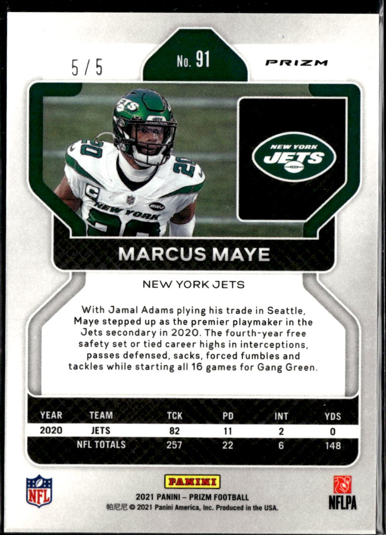 Marcus Maye 2021 Prizm Gold Vinyl Prizm SSP 5/5 New York Jets
