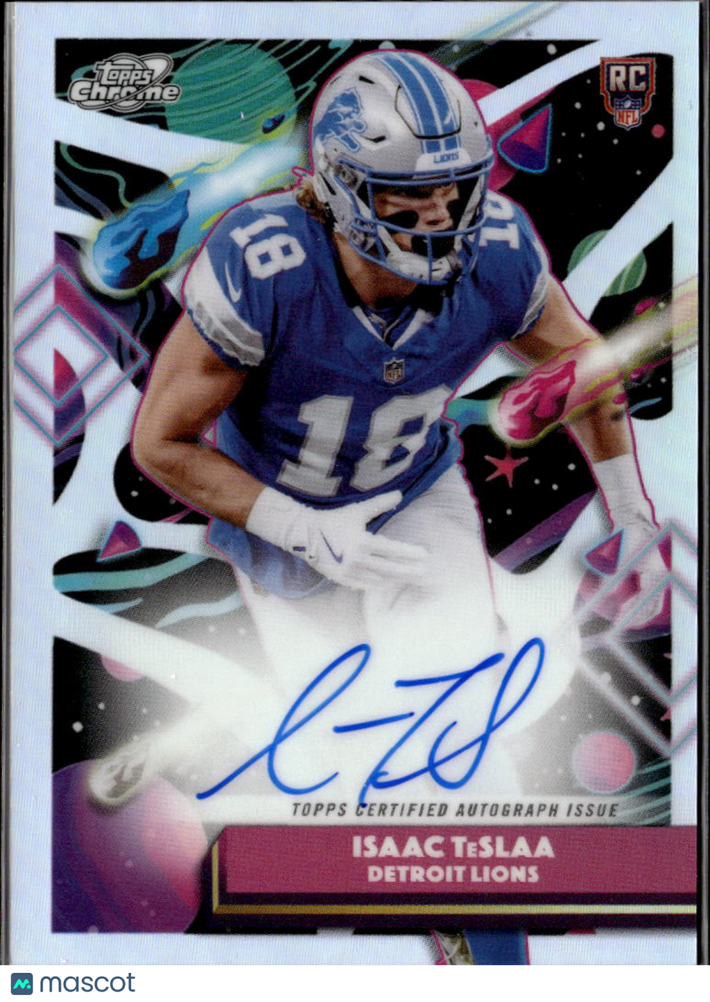 Isaac TeSlaa 2025 Topps Chrome Cosmic Auto Autograph Refractor RC Detroit Lions