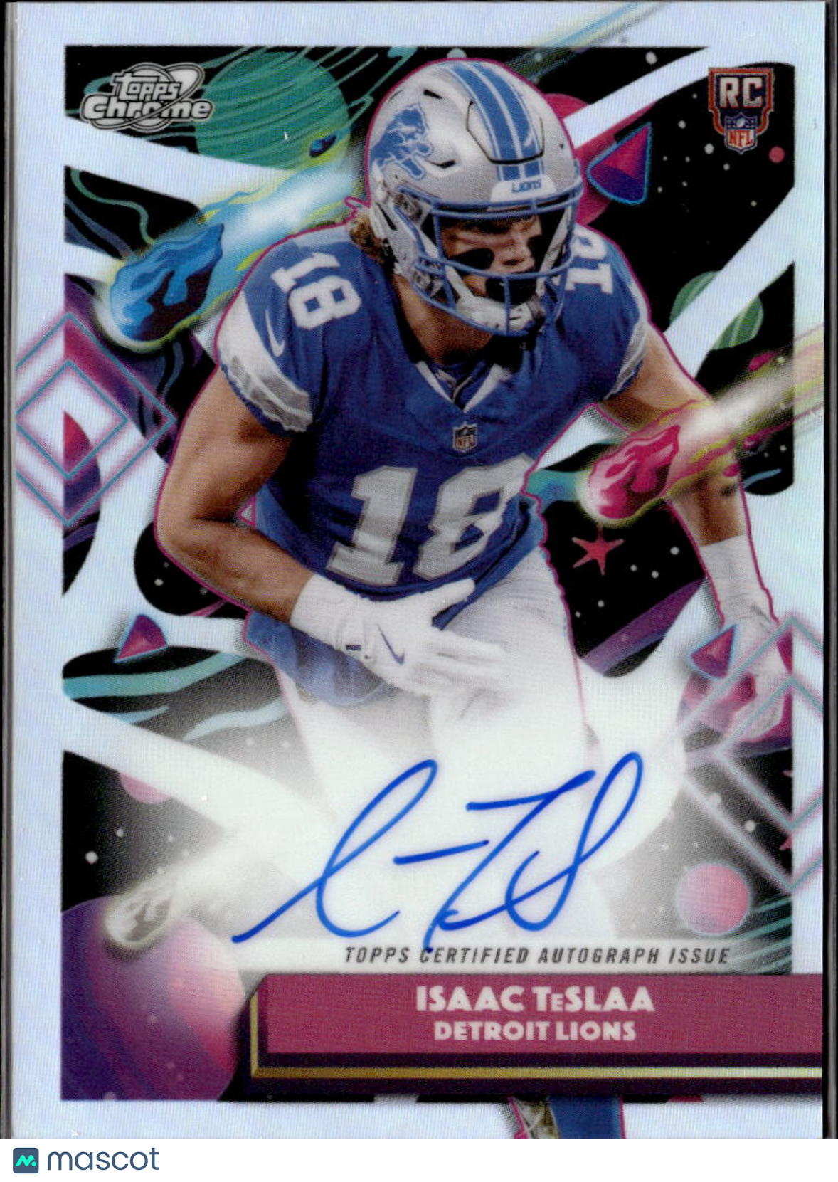 Isaac TeSlaa 2025 Topps Chrome Cosmic Auto Autograph Refractor RC Detroit Lions