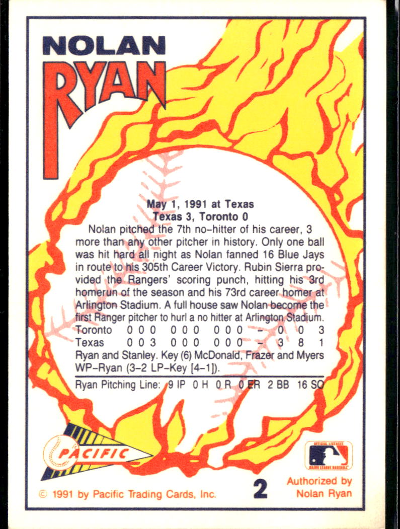 Nolan Ryan 1991 Pacific GOLD Parallel #2 Texas Rangers