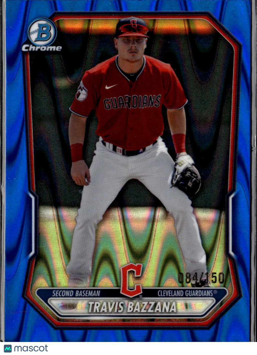 Travis Bazzana 2026 Bowman Chrome Blue RayWave 84/150 Cleveland Guardians