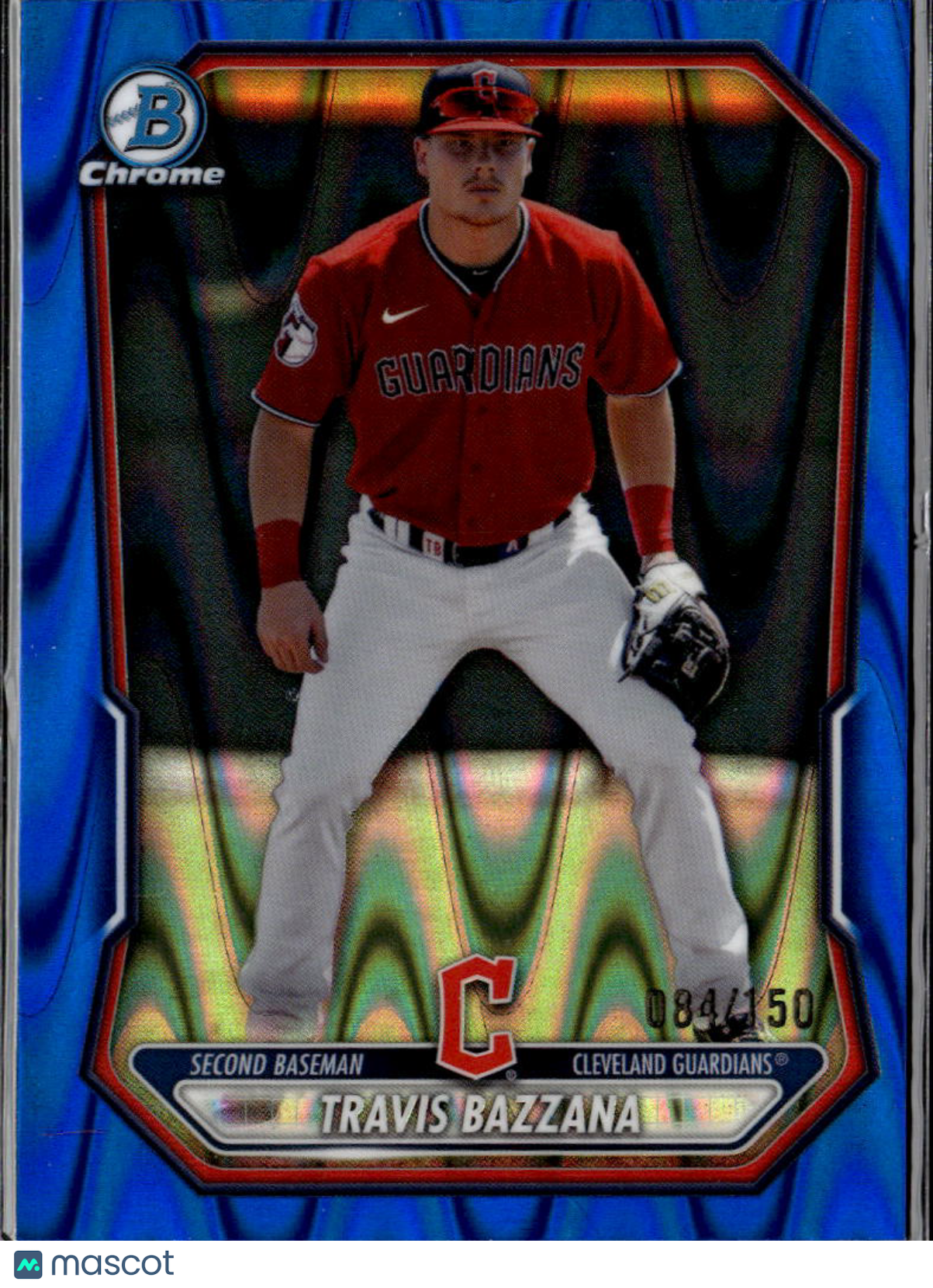 Travis Bazzana 2026 Bowman Chrome Blue RayWave 84/150 Cleveland Guardians