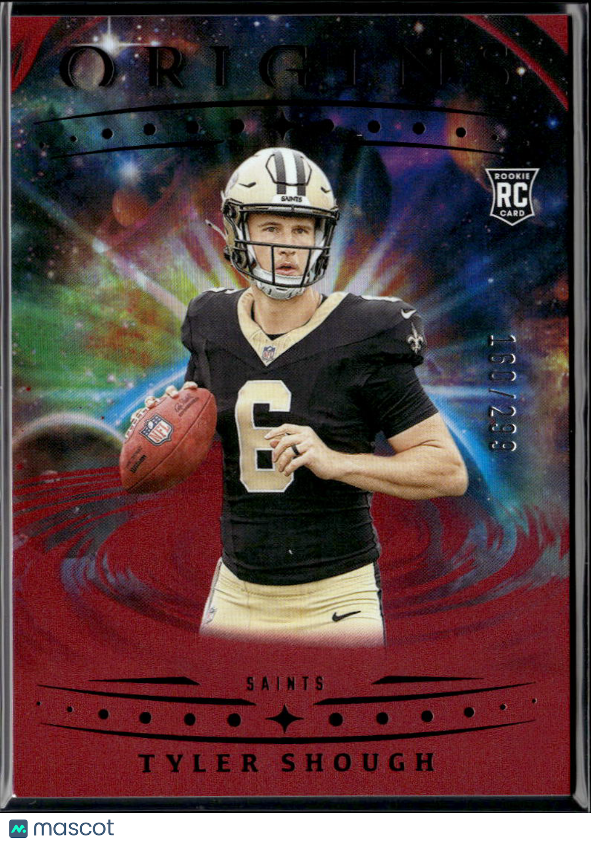 Tyler Shough 2025 Origins Red Rookie RC 160/299 New Orleans Saints