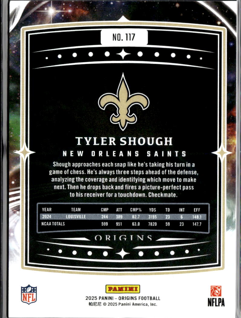 Tyler Shough 2025 Origins Red Rookie RC 160/299 New Orleans Saints