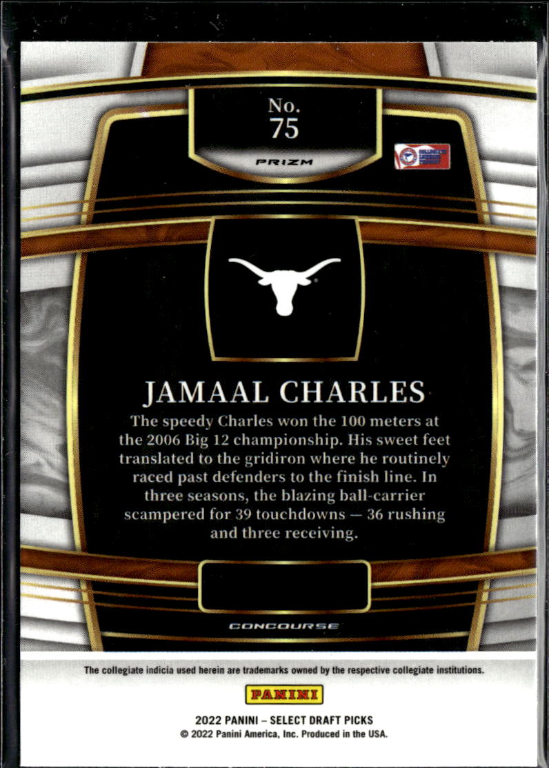 Jamaal Charles 2022 Select Draft Zebra Prizm SSP SHORTPRINT Texas Longhorns