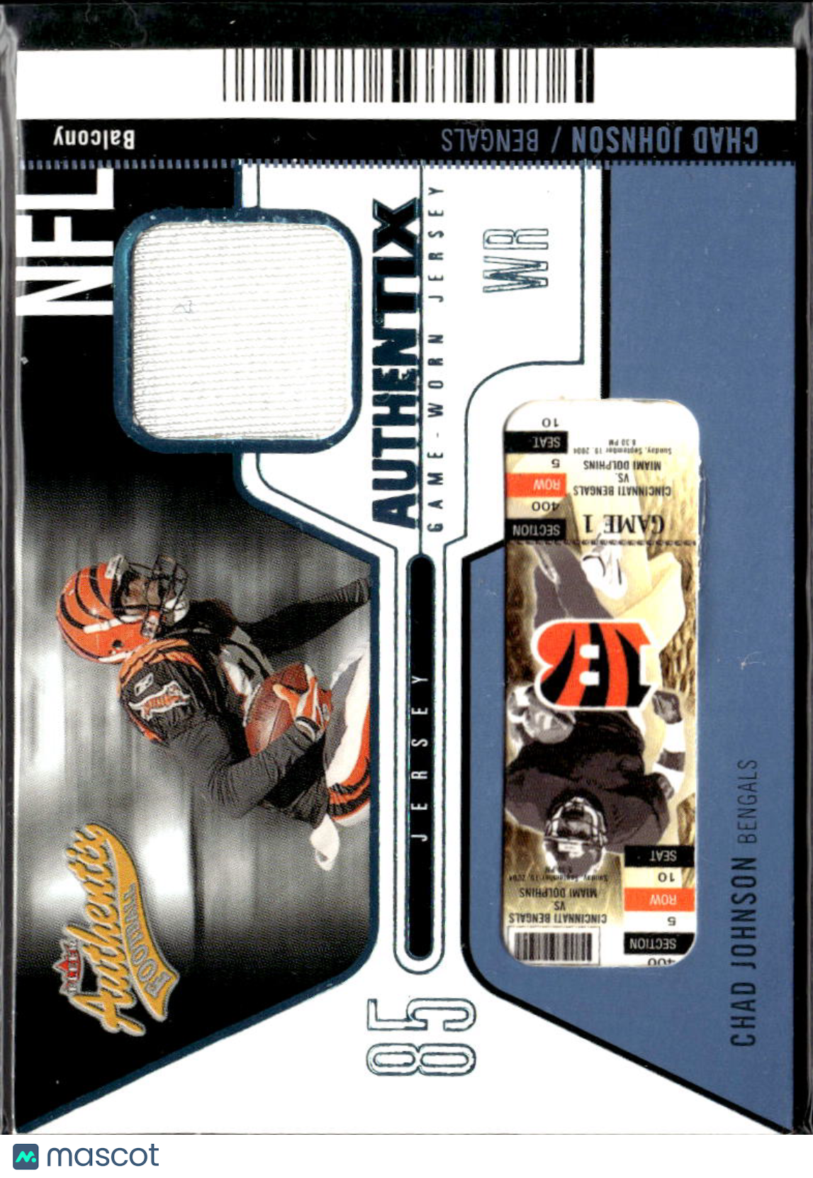 Chad Johnson 2004 Fleer Authentix Game-Worn Jersey Ticket Stub /150 Bengals