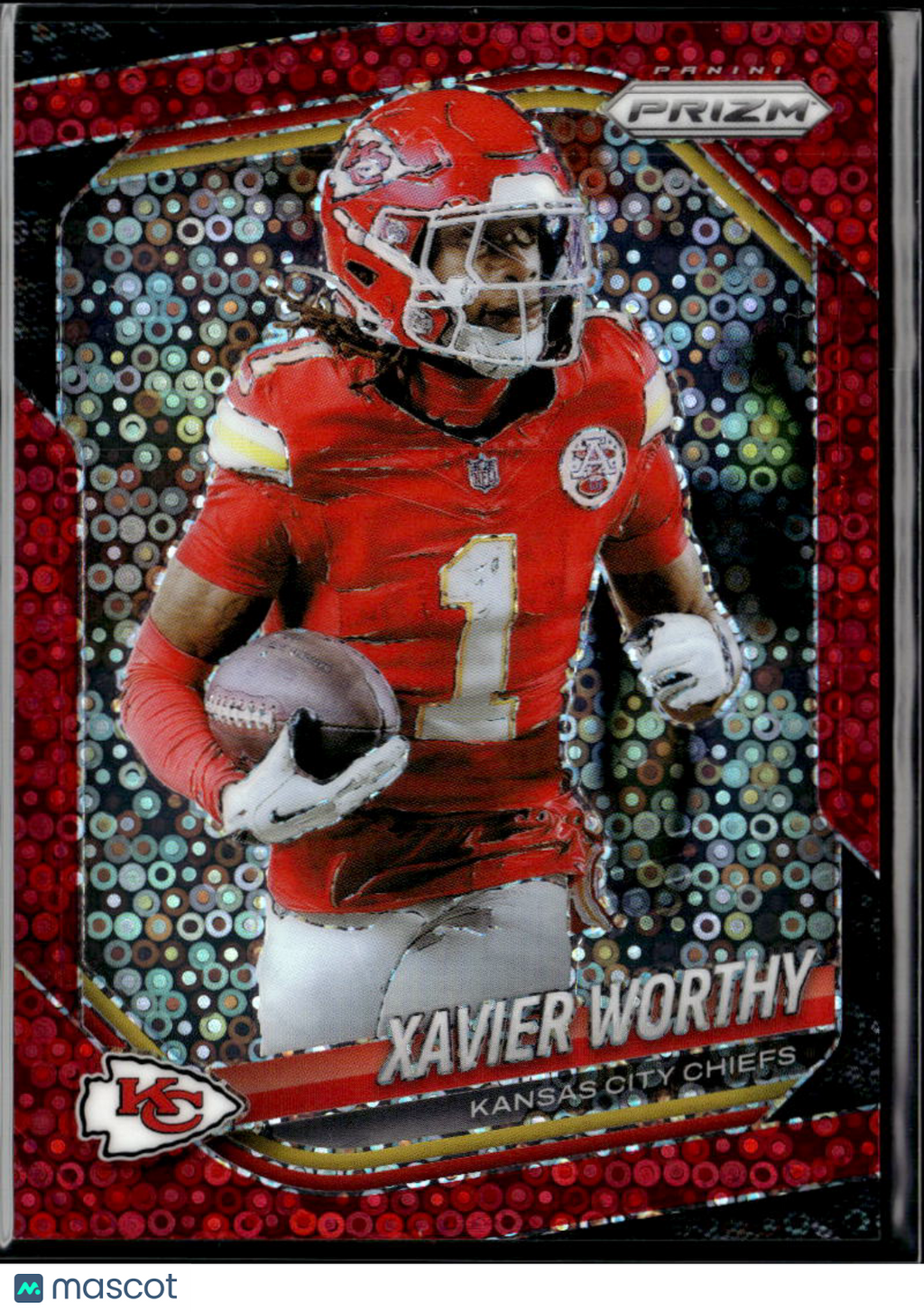 Xavier Worthy 2025 Prizm Red Disco Prizm 24/99 Kansas City Chiefs