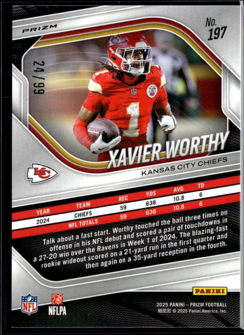 Xavier Worthy 2025 Prizm Red Disco Prizm 24/99 Kansas City Chiefs