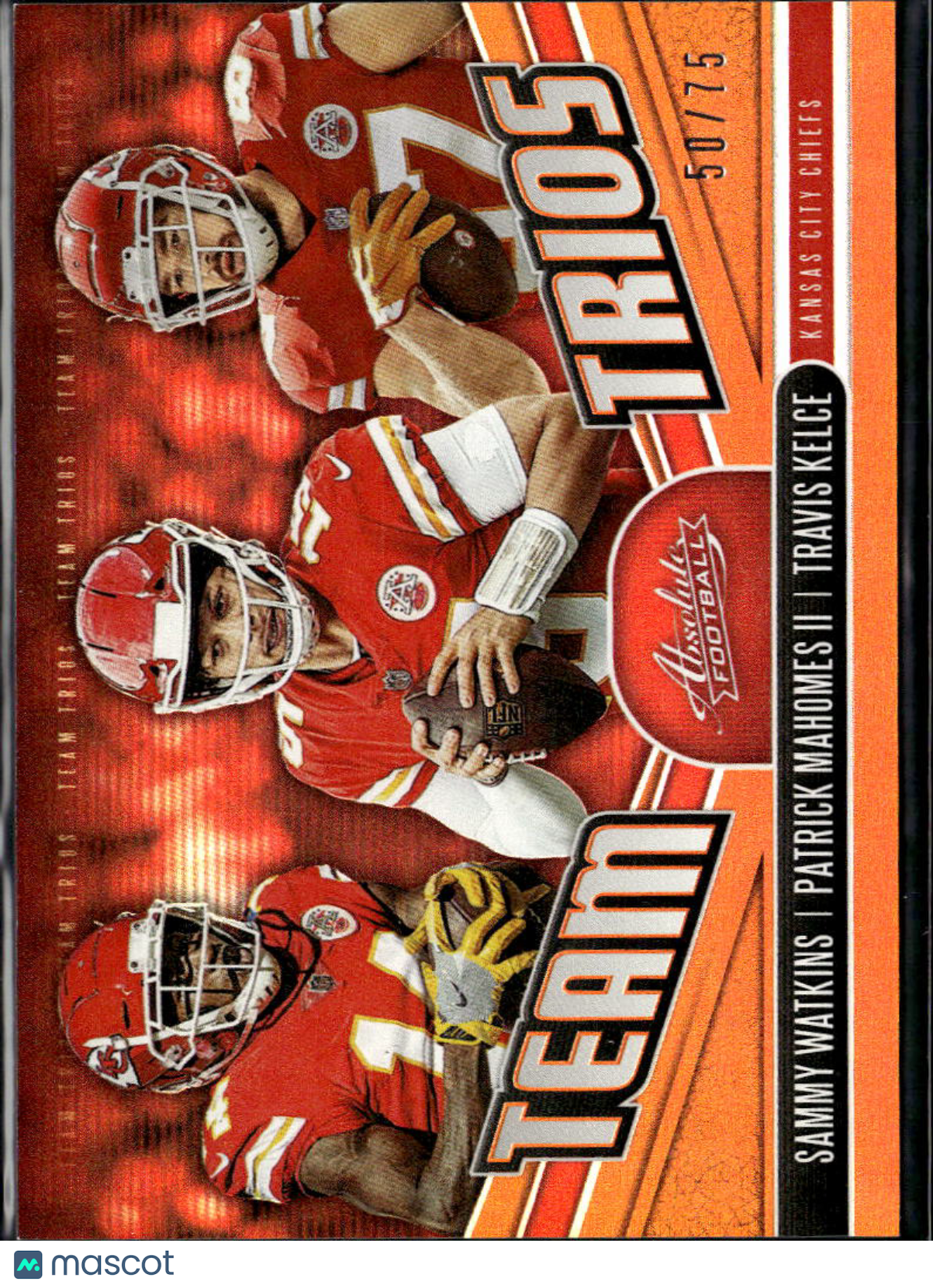 Travis Kelce / Patrick Mahomes Sammy Watkins 2019 Absolute Team Trios /75 Chiefs