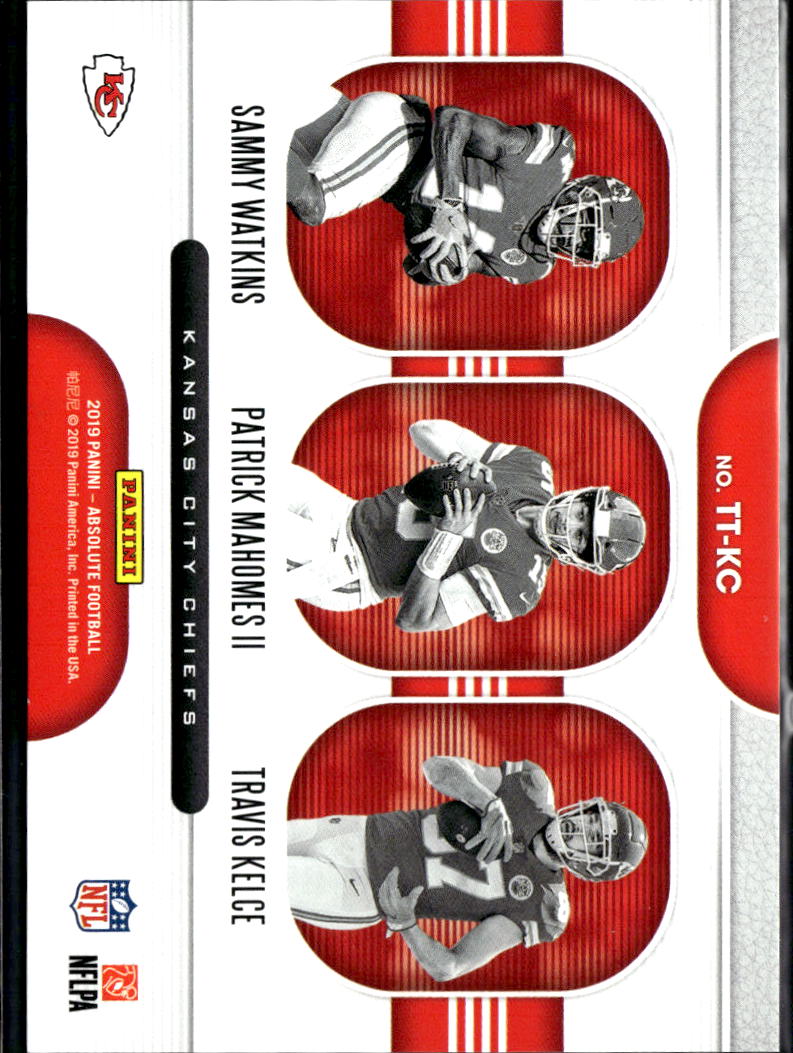 Travis Kelce / Patrick Mahomes Sammy Watkins 2019 Absolute Team Trios /75 Chiefs
