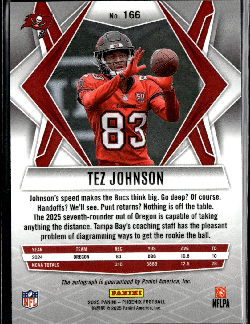 Tez Johnson 2025 Phoenix Auto Autograph Rookie RC Tampa Bay Buccaneers