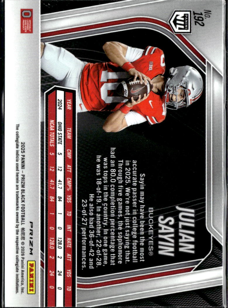 Julian Sayin 2025 Prizm Black Silver Prizm Rookie RC Ohio State Buckeyes