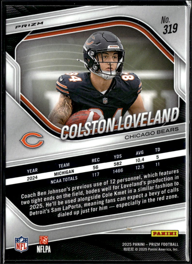 Colston Loveland 2025 Prizm Silver Prizm Rookie RC Chicago Bears