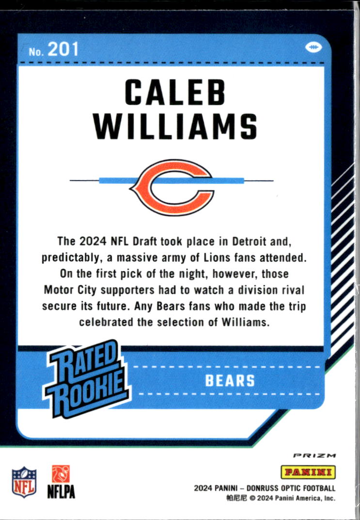 Caleb Williams 2024 Donruss Optic Pink Chicago Bears