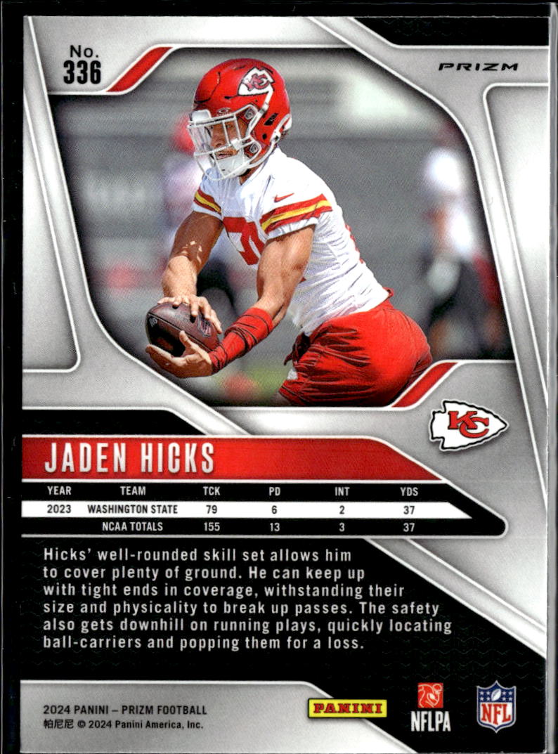 Jaden Hicks 2024 Prizm RC Red Sparkle Prizm SSP SHORTPRINT Kansas City Chiefs