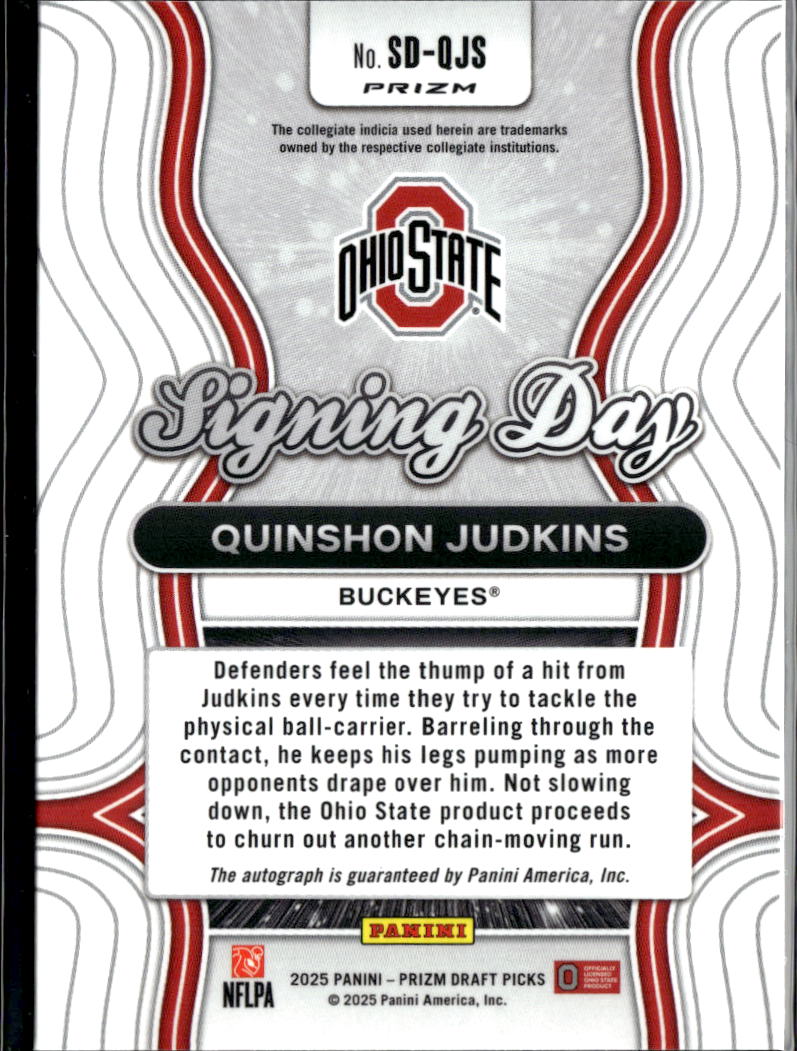 Quinshon Judkins 2025 Prizm Draft Auto Autograph RC Rookie Ohio State Buckeyes