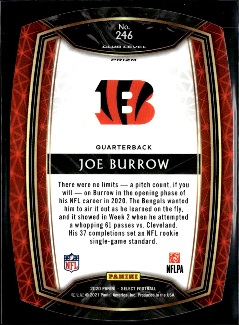 Joe Burrow 2020 Select Club Level RC Blue Prizm Rookie Cincinnati Bengals