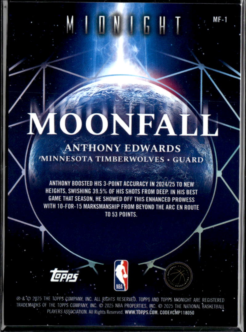 Anthony Edwards 2024-25 Topps Midnight Moonfall 91/99 Minnesota Timberwolves