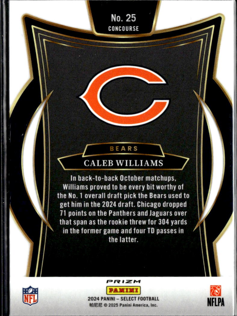 Caleb Williams 2024 Select Concourse Black Red Prizm RC Chicago Bears