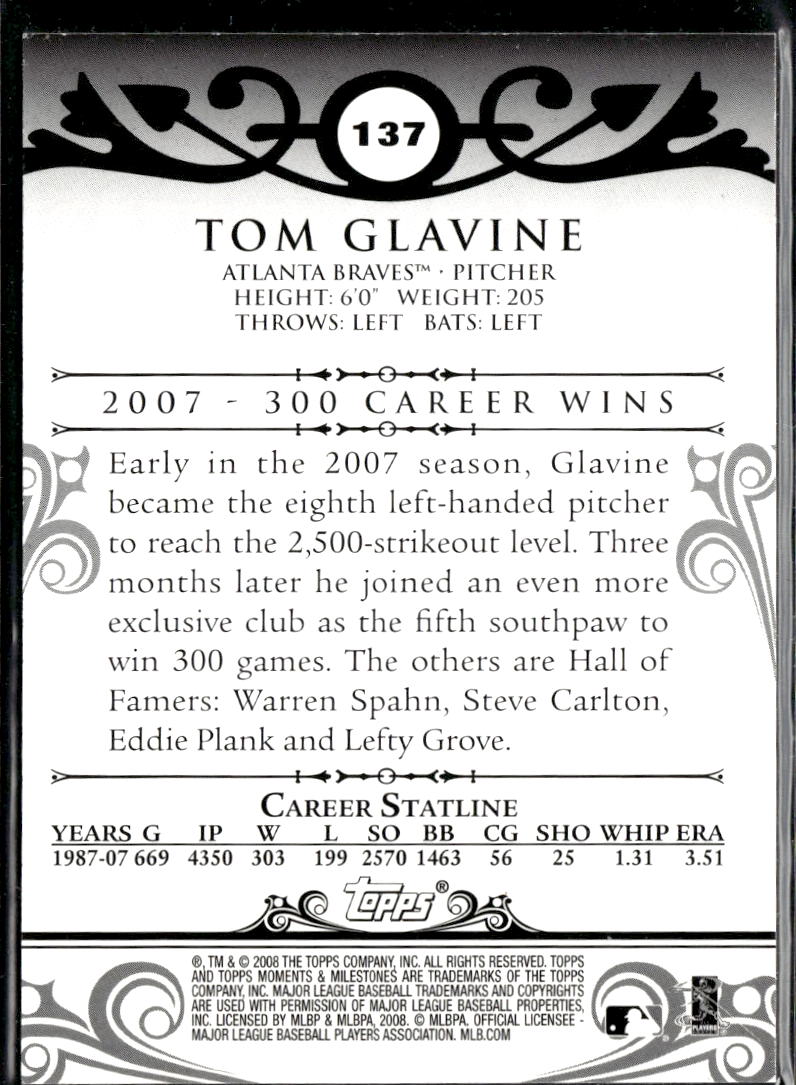 Tom Glavine 2008 Topps Moments & Milestones Blue SSP 6/10 Atlanta Braves