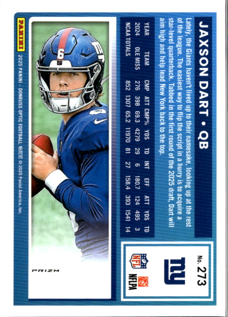 Jaxson Dart 2025 Optic Rated Rookie Blue Stars RC SSP New York Giants