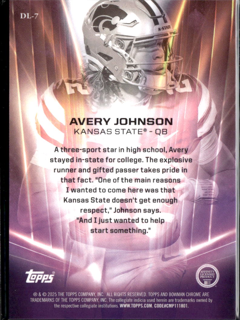 Avery Johnson 2025 Bowman Chrome University Dean's List CASE HIT Kansas State