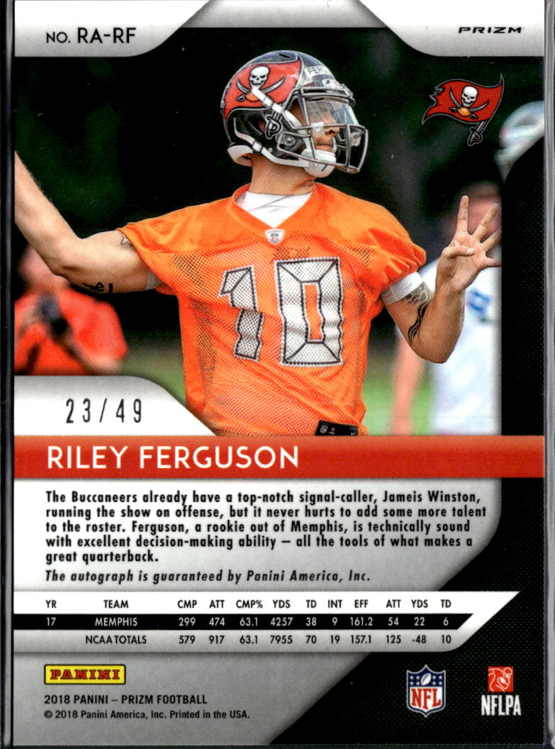 Riley Ferguson 2018 Prizm Auto Autograph Purple RC 23/49 Tampa Bay Buccaneers