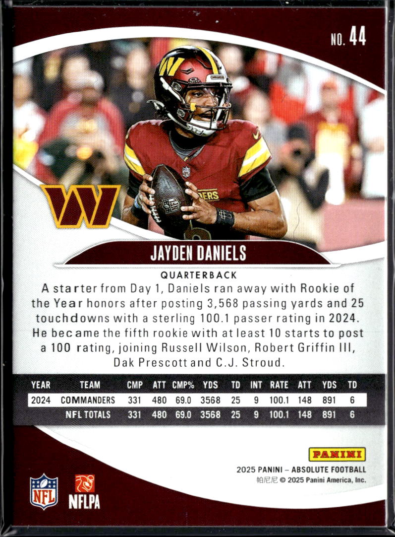 Jayden Daniels 2025 Absolute Red 105/199 Washington Commanders