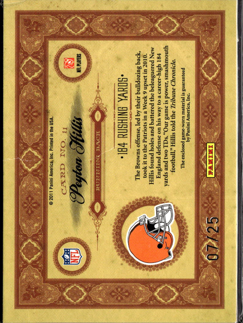 Peyton Hillis 2011 Gold Standard Game Worn Patch 7/25 Cleveland Browns CREASE