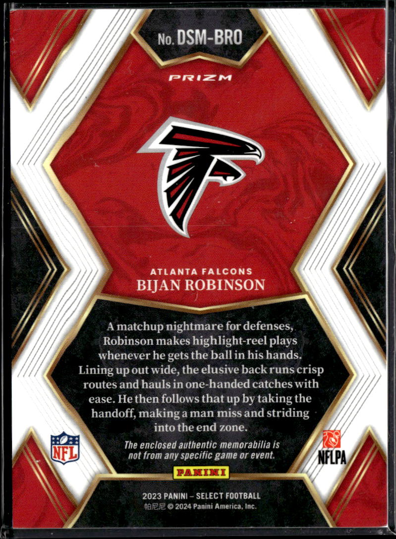 Bijan Robinson 2023 Select Jersey Patch Red Rookie RC Atlanta Falcons